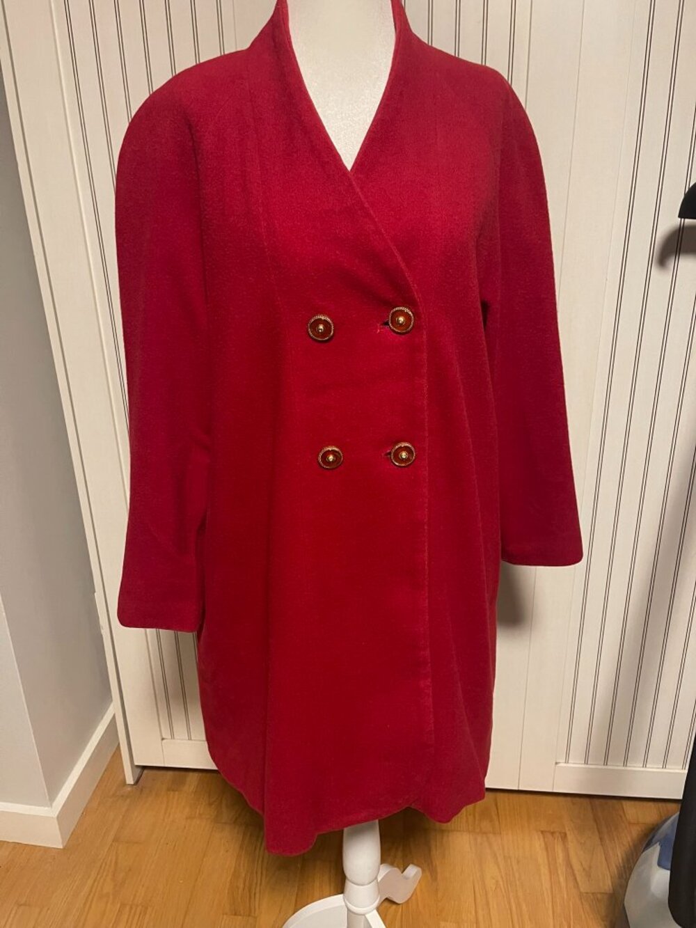 Vintage Olté Ruby Red Wool Blend Double Breasted Coat Size 40